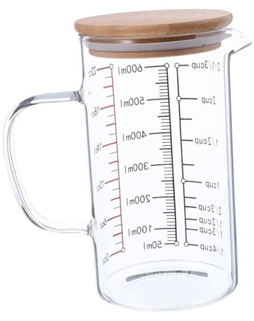 ZUNOXAZ Jarra Medidora de Vidrio con Asa Ergonómica y Tapa Vaso Medidor Transparente con Graduada Resistente al Calor para Cocina Microondas y Repostería