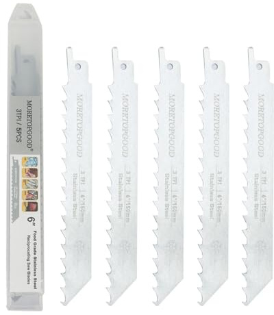 MORETOPGOOD 6 Inch Stainless Steel Reciprocating Saw Blades for Frozen Meat Bone Cutting,3 TPI Food Saw Blades-5 Pack