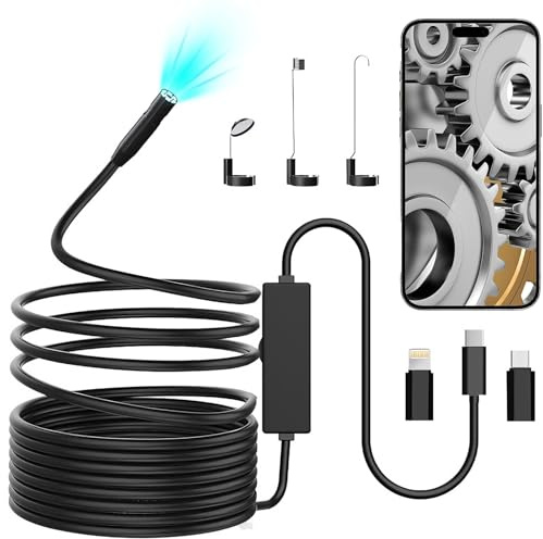 ZZXLOPEZ Endoskopkamera mit Licht, 1920 HD Rohrkamera mit 8 LED Licht, Kein WLAN Erforderlich Kanalkamera, Wasserdicht IP67 Endoskop Kamera Handy für Android & iOS, Tablet (16.4 ft/5 m)