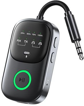 GMCELL Bluetooth Transmitter Receiver 2-in-1: Car Handsfree Mic, TV & Airplane Audio | Connect 2 Headphones | 18-Hr Battery