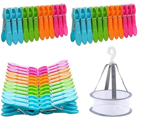 Wemoralix 48Pack Clothes Pegs for Washing Line with Bag, Plastic Washing Pegs Rust Resistant Washing Pegs 4 Colors for Home & Garden