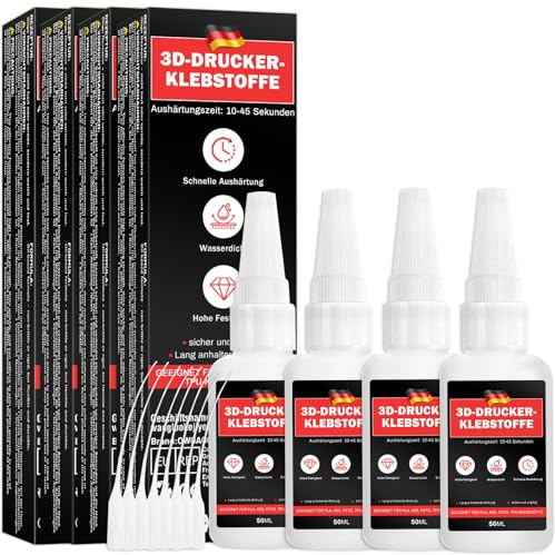 50g 3D Druck Kleber, Sekundenkleber extra stark,mit Anti-Verstopfungskappe,Wasserfest,PLA-Kleber,verwendbar zum Kleben von Plastik,Kunststoff,Glas,Holz,Stein (4 Stück)