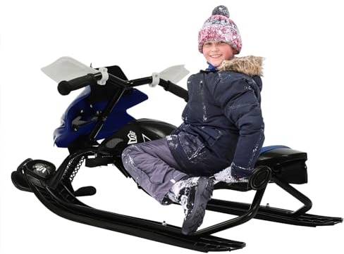 TFGXUE Slittino per bambini, slittino con freno a pedale e cavo di traino resistente, slittino con volante, cuscino regolabile in 3 posizioni, divertente slittino da neve, gioco da neve (Blu)