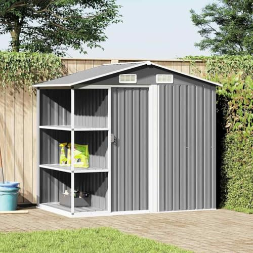 Generico Capanno da Giardino con Scaffali Grigio 205x130x183 cm in Ferro,Casa e Giardino,Prato e Giardino,Vita all'aperto,Strutture da Esterno,Casette da giardino-47103