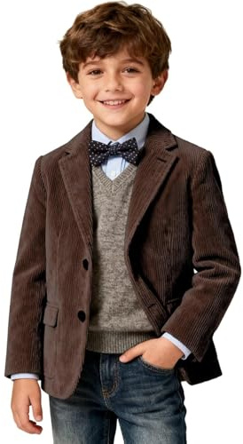 Generisch 2025 Veste en velours côtelé pour garçon, formelle, décontractée, frhling, veste de sport à trois boutons, marron, 11-12 ans