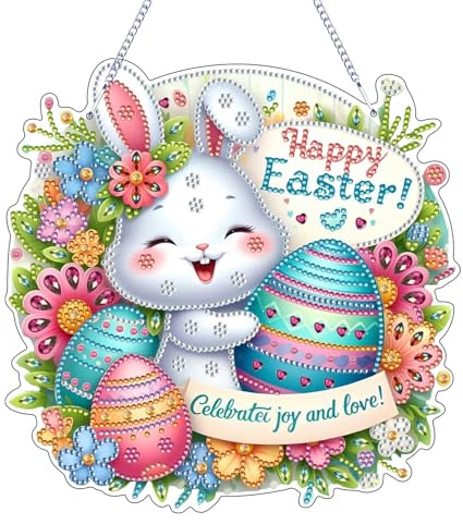 Diamond Painting Ostern Hase Deko DIY Osterhase Diamond Painting Frühling Deko Hängende, Doppelseitig Diamant Malerei Fensterbilder Fensterdeko Ostern Anhänger Bastelset Für Fenster Türdeko (D)