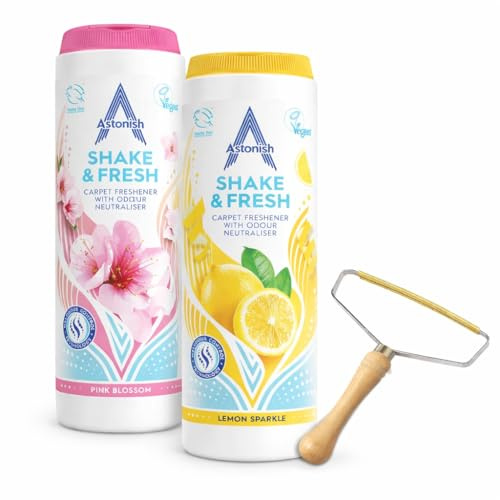 Shake and Vac Carpet Cleaner Powder Bundle | Carpet Freshener Powder with Astonish Cleaning Products | Includes Lint Remover, Lemon Sparkle, and Pink Blossom Scents