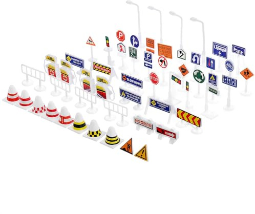 UPKOCH 56 Panneaux de Signalisation Routière Barrage Éducatif 56 Pièces pour Garçon et Filles, Jeu Cognitif en Plastique Coloré pour Apprentissage et Motricité, pour Jeu D’intérieur