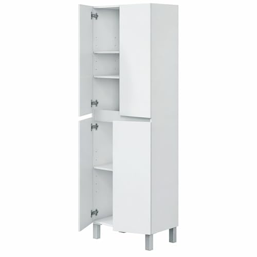 Bricozone Colonna Bagno 4 Ante Con Chiusura Assistita 4 Mensole Regolabili Mobile Alto Salvaspazio 182x60x35 Cm Bianco Moderno In Melaminico Per Bagni Contemporanei