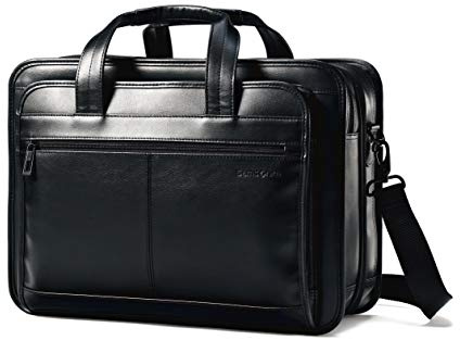 Samsonite Leather Expandable Briefcase, Black, One Size