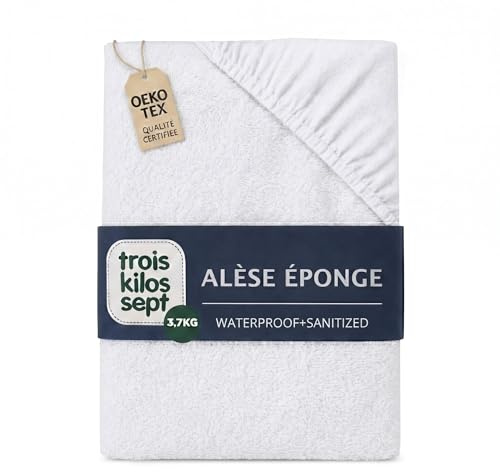TROIS KILOS SEPT - Coprimaterasso per bambini 70 x 140 cm - Rivestimento in spugna impermeabile e traspirante - Certificato OEKO-TEX® - Antibatterico e assorbente - Trattamento SANITIZED - Bianco