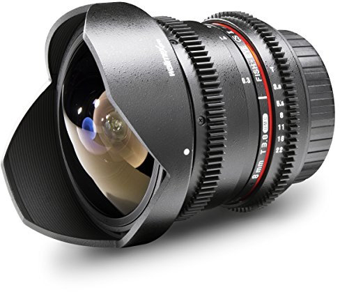 Walimex Pro 8mm 1:3,8 VDSLR Fish-Eye II Objektiv Foto&Video für Nikon F Objektivbajonett schwarz (manueller Fokus,für APS-C Sensor gerechnet,stufenlose Blendeneinstellung,abnehmbarer Gegenlichtblende)