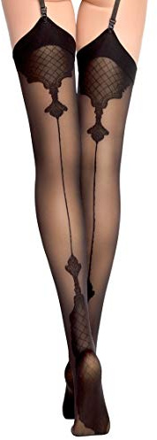 Fiore Vanity - Bas fantaisie avec motif couture 40den pour Porte-Jarretelles (2, NOIR)
