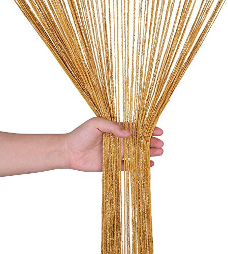 WedDecor Gold String Curtains Glitter Fringe Panel Fly Screen Room Divider Tassel Curtain for Doors, Doorway, Windows, Home Décor, Event Decoration, (90cm x 200cm)