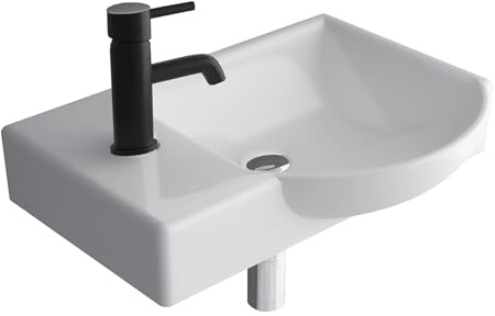 Alpenberger Waschbecken Bad Waschtisch 45 cm Breit Eckig Oval | Handwaschbecken Kleines Waschbecken Gäste WC & Badezimmer Waschplätze | Hängewaschbecken Wandmontage | Gästewaschbecken mit Hahnloch