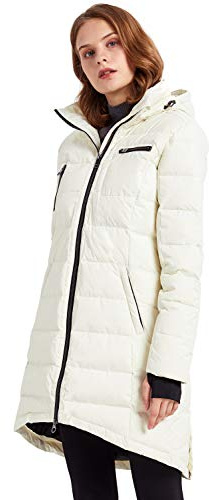 Orolay Doudoune à Capuche Mi-Longue pour Femme Manteau en Duvet Blanc L