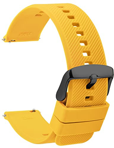TStrap Silikon Uhrenarmband Schnellspanner 18mm - Weich Gelb Gummi Ersatz Uhrband für Smartwatch - Mehrere Farben für Herren Damen - wasserdichte Sport Edelstahlschnalle - 20mm 22mm