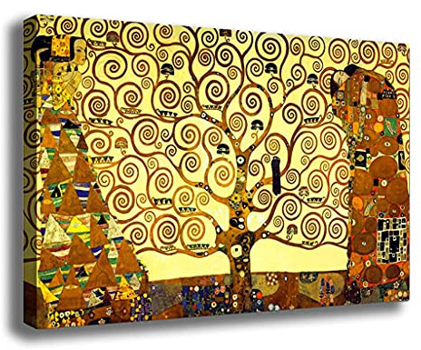 Quadro Moderno KLIMT Albero della Vita Quadri moderni da Parete Stampa su tela Canvas Decorazione muro Murale pittori arte Soggiorno Arredo Camera da letto Cucina (Klimt, 50x70 centimetri)
