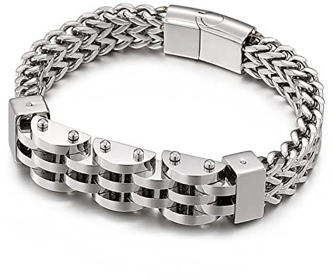 Stfery Armband Herren XL, Gewebte Uhrenkette Dicke Kette Männerarmbamd Silber als Geburtstagsgeschenke, 225x12mm