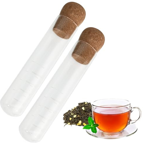 Colador de Té de Cristal Clear 2 Piezas Tubo de Ensayo Transparente para Cerveza con Corcho Infusor Te Reutilizable Filtro Te para Beber Hojas Sueltas de Té, Frutas, Hierbas