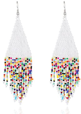 CECE&COLE Lange Perlen Quasten Ohrringe,Boho Bunte Perlen Tropfen Ohrringe,Saatperlen Kronleuchter Ohrringe Für Frauen