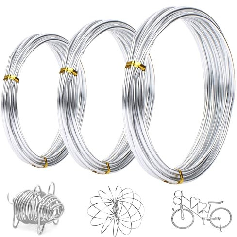 3 Rollen Basteldraht 1/1.5/2mm x 10m, Draht zum Basteln Schmuckdraht Aluminiumdraht Bindedraht Modellierdraht Draht Rostfrei Aluminiumdraht, Silberdraht (10 m/Rolle)
