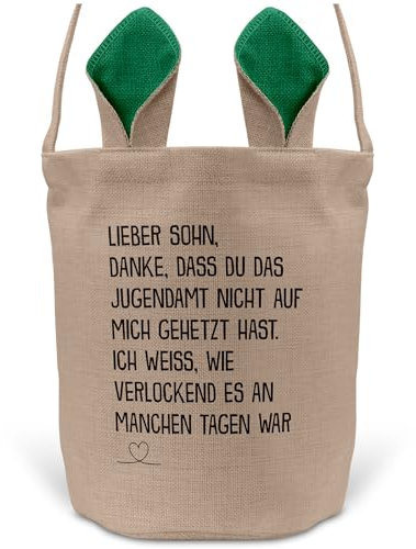 22Feels Sohn Kinder Osterkorb mit Henkel Ostergeschenk Tragetasche Ostern Deko Osternest Körbchen Hasenohren (Beige/Grün)