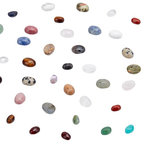 PH PandaHall 48PCS Edelstein Cabochons, 24 Styles Oval Flatback Cabochons Stein Quarz-Kristall-Kacheln Cabochons für Ohrring-Halskette-Armband-Schmuckherstellung