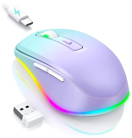 Seenda Souris sans fil, rechargeable et lumineuse à LED pour ordinateur portable, souris silencieuse USB 2,4 G avec mouvement de jiggler intégré, simulation indétectable du mouvement de la souris pour