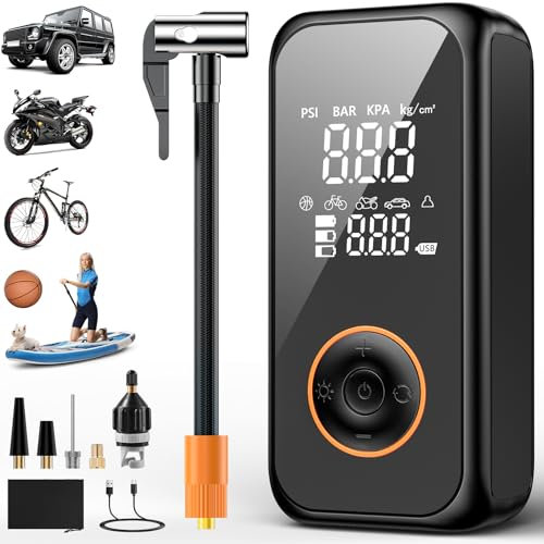 Onherm Elektrische Luftpumpe, 6000mAh Akku Luftpumpe Fahrrad, 150PSI Mini Luftkompressor Fahrradpumpe, Kabelloser Tragbarer Luftkompressor mit Großbildschirm für Motorrad, Auto, Bälle und SUP