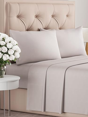 Set lenzuola una piazza e mezza 4 pezzi 135x190 cm - morbida microfibra spazzolata, traspirante e certificata OEKO-TEX - lenzuolo con angoli, lenzuolo piatto 225x255 e 2 federe 50x80Grigio chiaro