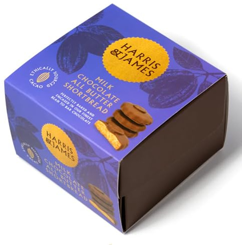 Harris & James Milk Chocolate All Butter Shortbread Biscuits 10 Piece Individually Wrapped Bean To Bar Chocolate Shortbread. Slowly Hand-baked, Light And Crumbly, Melt In Mouth (275g)