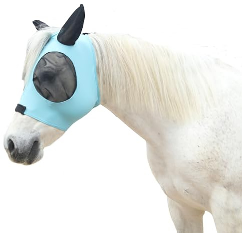 Gallopoff Horse Fly Mask with Large Eye Space & Ears – Super Comfort Stretchy UV Protection, Soft on Skin & Breathable Lake Blue Pony