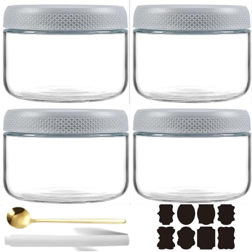 CNKHDZ 4 Pack burkar över natten havre,Vitt 300 ml övernattningsglasburkar Overnight Oats-Glas små glas havregrynsgröt förberedelse sallad mat flingor snack behållare pudding yoghurt lagring