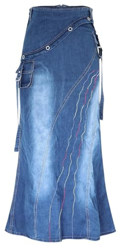 Jupes en jean pour femme - Jupe évasée en forme de trapèze - Jupe longue - Jupe crayon - Fermeture éclair - Jupe maxi avec poches - Vêtements d'été grande taille, bleu, XL