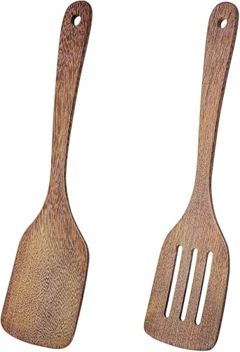 2 Stück Pfannenwender Holz, 30cm Holz Pfannenwender, Holzspatel Kochlöffel Küchenutensilien, Robust Kochbesteck Set