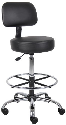 Boss Office Products Be Well Medical Spa Drafting Stool with Back, Black