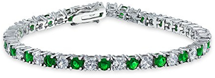 Bling Jewelry Verde Bianco Alternato Simulato Smeraldo Rotondo Cubic Zirconia 12,00 Ct 4 Prong Basket Set Solitario Aaa Cz Bracciale Da Tennis Per Le Donne Prom Sposa Placcato In Argento 7,5 Pollici