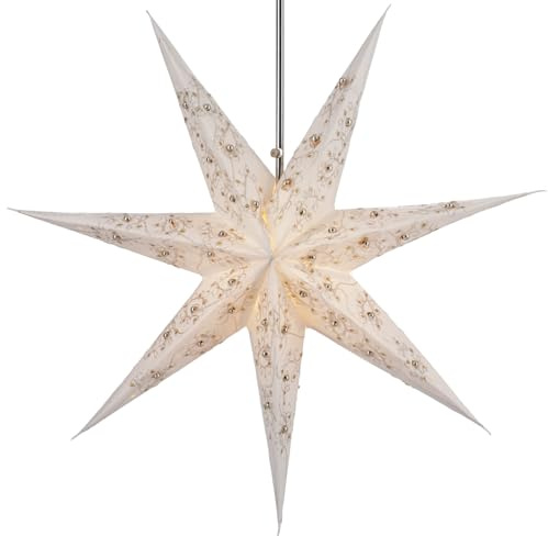 Faltbarer Advents Papierstern, 60 cm, hochwertig, Platon 7 Nature | Handgefertigter Papierstern mit Silberbronze, stimmungsvolle Deko, TÜV geprüft, einfache Montage.