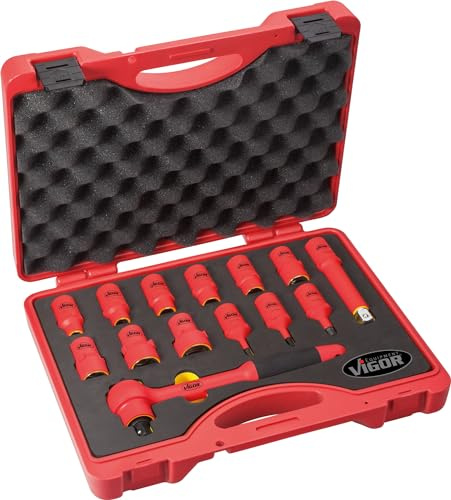 ViGOR VDE-Steckschlüssel-Satz V3343 I Antrieb: Außenvierkant 1/2 Zoll I isoliert I 14-teiliges Set