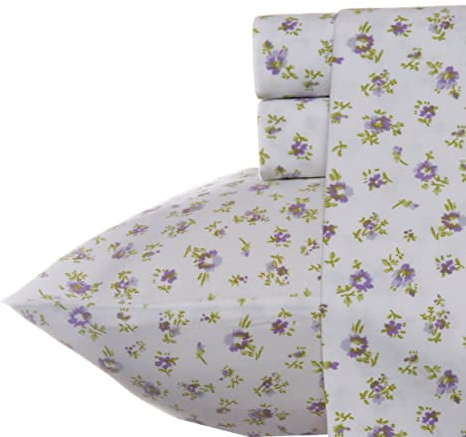 Laura Ashley - King Sheets, Soft Sateen Cotton Bedding Set - Sleek, Smooth, & Breathable Home Decor (Petite Fleur Heather, King)