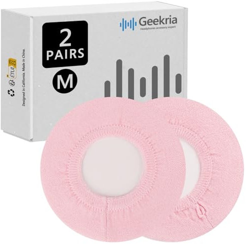 Geekria 2 Pairs Knit Headphones Ear Covers - Product Safety Certified - Washable & Stretchable Sanitary Earcup Protectors for Over-Ear Headsets, Sweat Pads for Gym, Gaming (Size M/Pink)