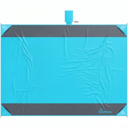 Wolfwise Telo Mare Grande, Teli da Mare Ultraleggeri Impermeabili e Antisabbia, Coperta da Spiaggia per Picnic/Campeggio/Spiaggia/Parco, 198 * 205cm, Blu