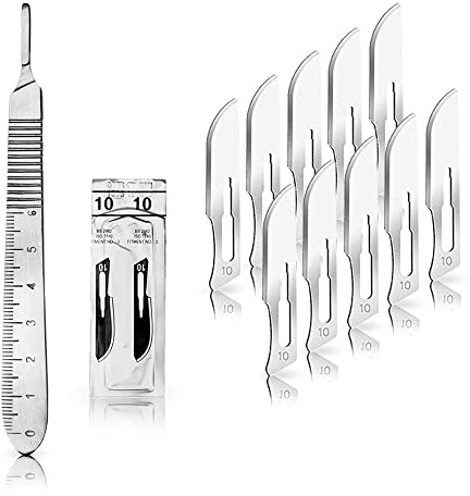 May Skalpell-Set Messskala-Griff 10 Klingen Fig. 10 | Cleveres Werkzeug: 13 cm Edelstahl-Griff mit integrierter Messskala. Inklusive 10 sterilen Klingen für exaktes Arbeiten.