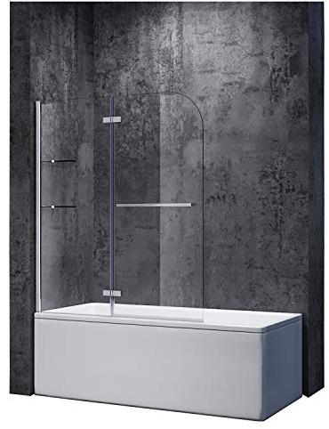 SONNI Duschabtrennung 120x140cm Duschwand für Badewanne mit Eckregal,6mm NANO Klarglas Duschtrennwand badewannenaufsatz