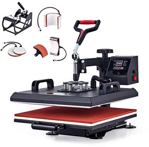 CREWORKS 5 in 1 38X38CM Heat Press Dual Digital Control 360 Degree Swivel Heat Press Machine Multipurpose Combo Kit Sublimation Heat Press Machine for T Shirts, Mug, Hat, Plate, Cap (38x38cm 5in1)