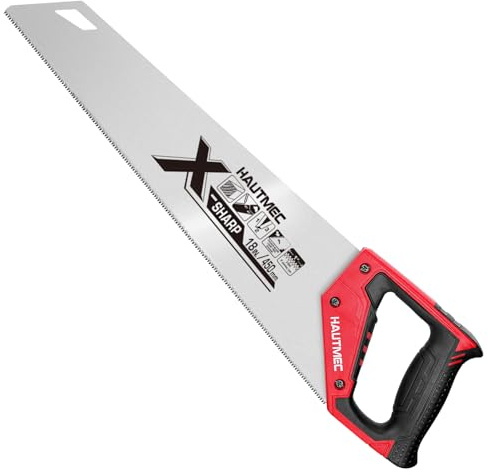 HAUTMEC 450MM X-Sharp Pro Hand Saw for Speed and Quality Cuts, All-Around Universal Handsaw with 7 TPI /8PPI Triple Ground Teeth, 1mm Thick Blade Ergonomic Bimaterial Soft Handle – HT0151