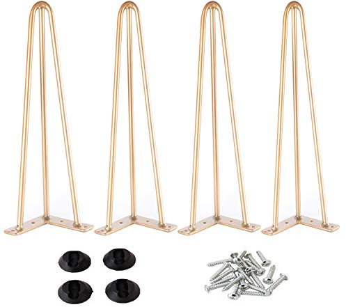 Osring 45,7 cm lange Haarspangen-Tischbeine mit 3 Stäben, robuste Metall-Haarnadel, Möbelbein für Couchtisch und Terrasse, goldene Haarnadelfüße mit Bodenschutz für Heimprojekt, 4 Stück