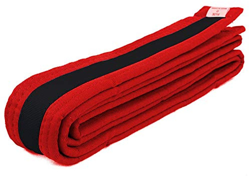 AAMA Color Belts with Black Stripe for Martial Arts - Taekwondo Karate Judo - Red w/Black Size 6