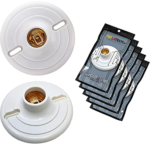 ISOLATECH 5x E27 Kunststoff Wandfassung mit Bohrlöchern (max.250V/4A) | Für LED- und Energiesparlampen, Einfache Installation, Geeignet für Küche, Kühlschrank, Badezimmer und Wohnräume